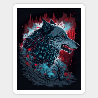 Wolf with red sky Sticker